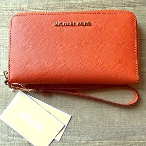 NWT orange safiano leather wallet by Michael Kors